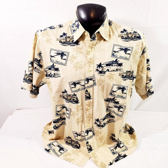 Kocal Men’s Island Hawaiian VTG Cars Print Button Down Cotton Shirt – Size Large - Picture 9 of 13